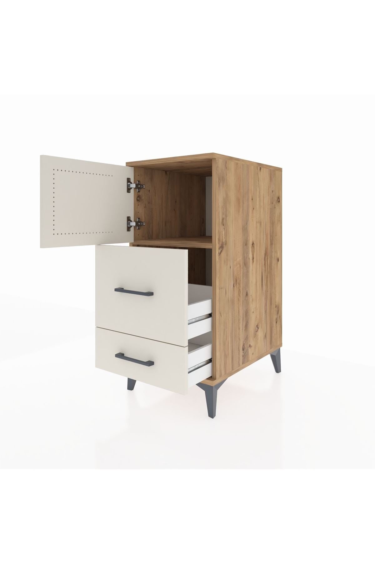 Kronos Komodin Tek Raflı 2 Çekmeceli Tek Kapaklı 44x59x96 Çam-Aytaşı