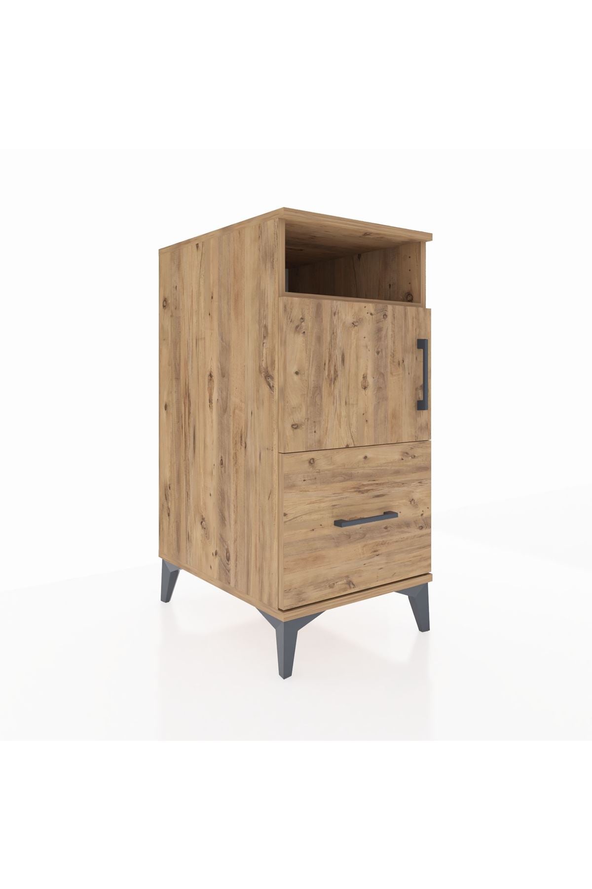 Kronos Komodin 2 Raflı Tek Çekmeceli Tek Kapaklı 44x59x96 Çam-Çam