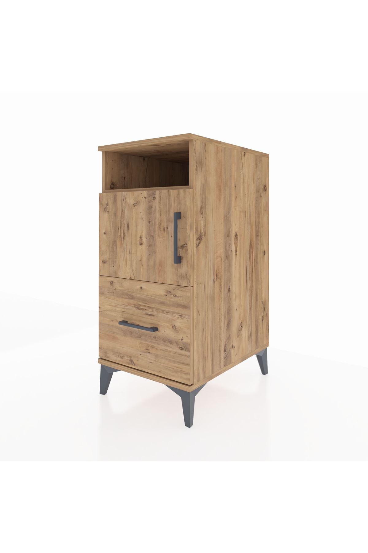 Kronos Komodin 2 Raflı Tek Çekmeceli Tek Kapaklı 44x59x96 Çam-Çam