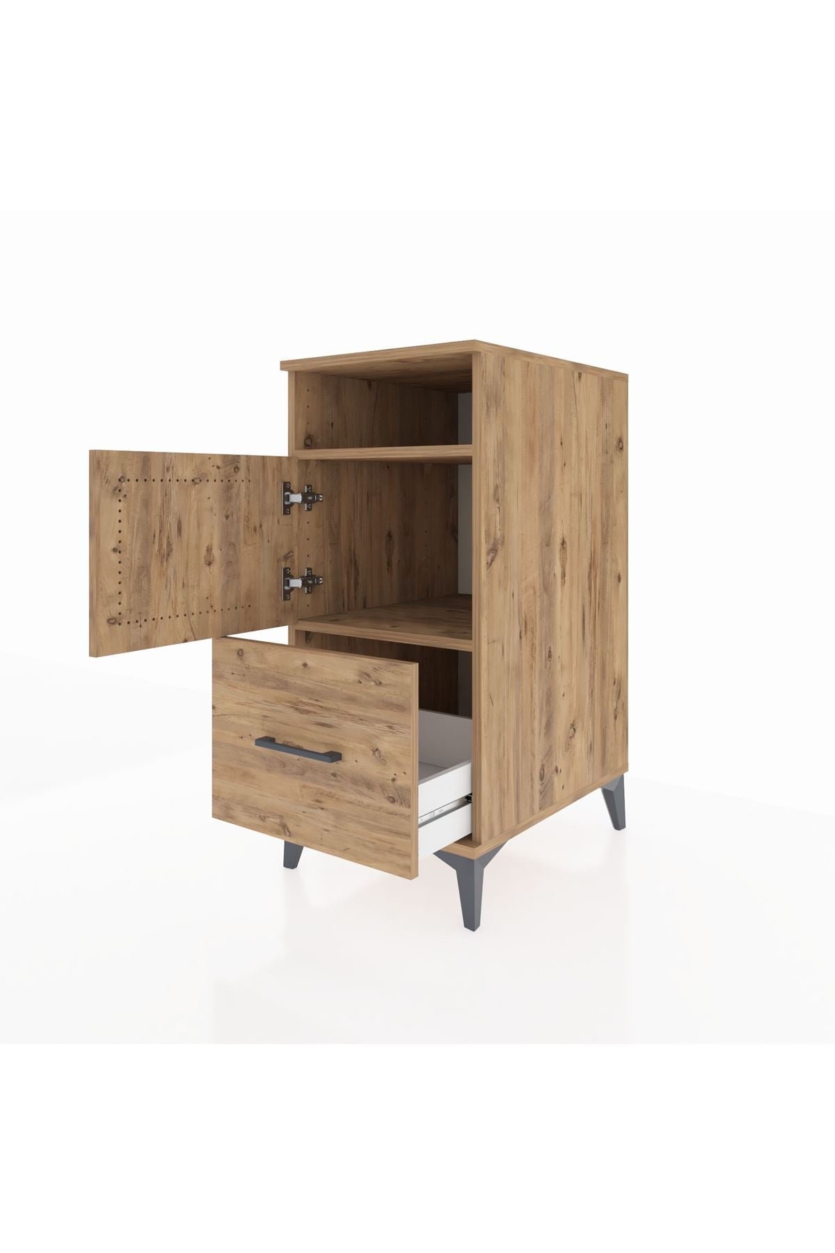 Kronos Komodin 2 Raflı Tek Çekmeceli Tek Kapaklı 44x59x96 Çam-Çam