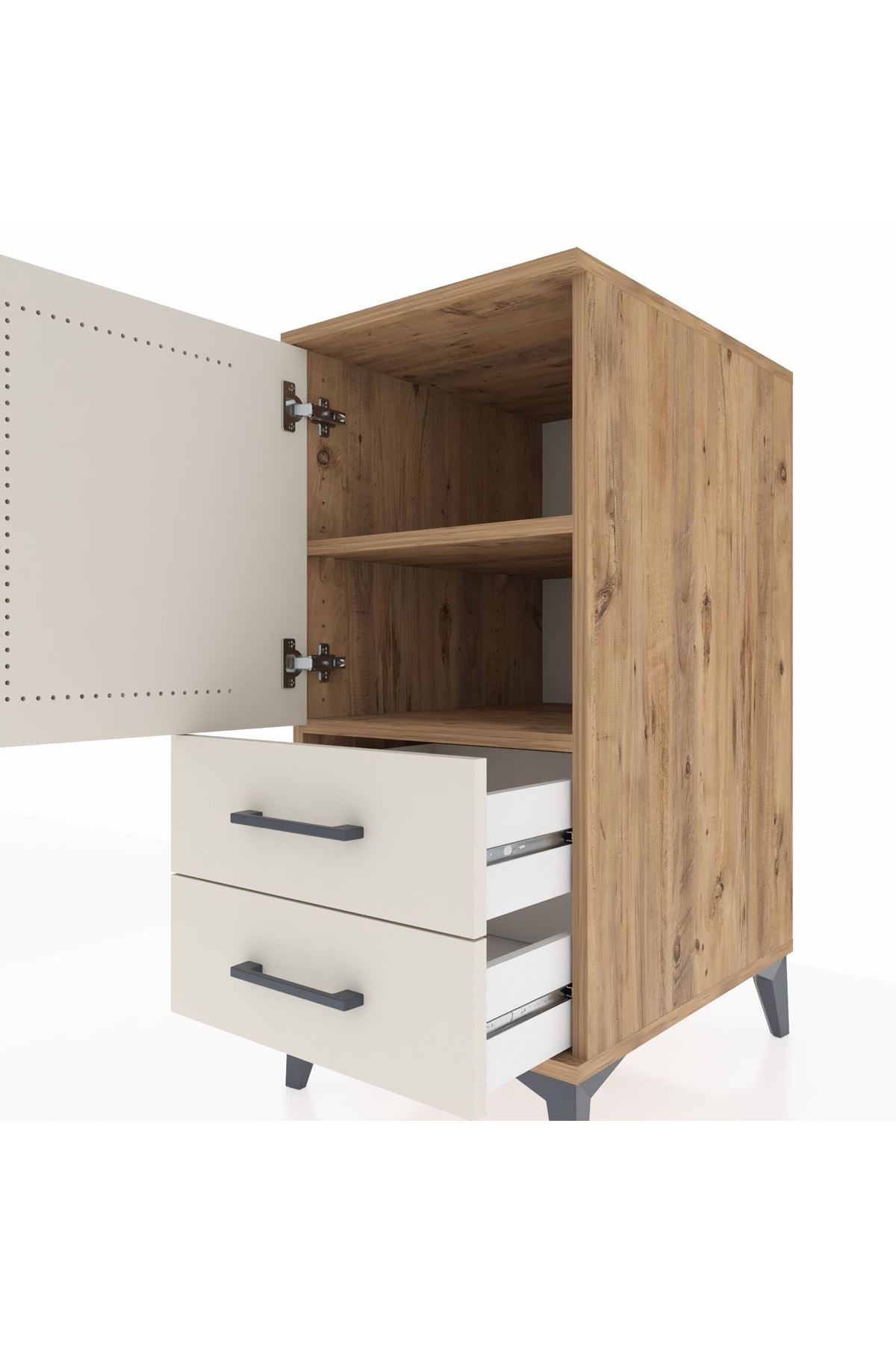Kronos Komodin 2 Raflı 2 Çekmeceli Tek Kapaklı 44x59x96 Çam-Aytaşı