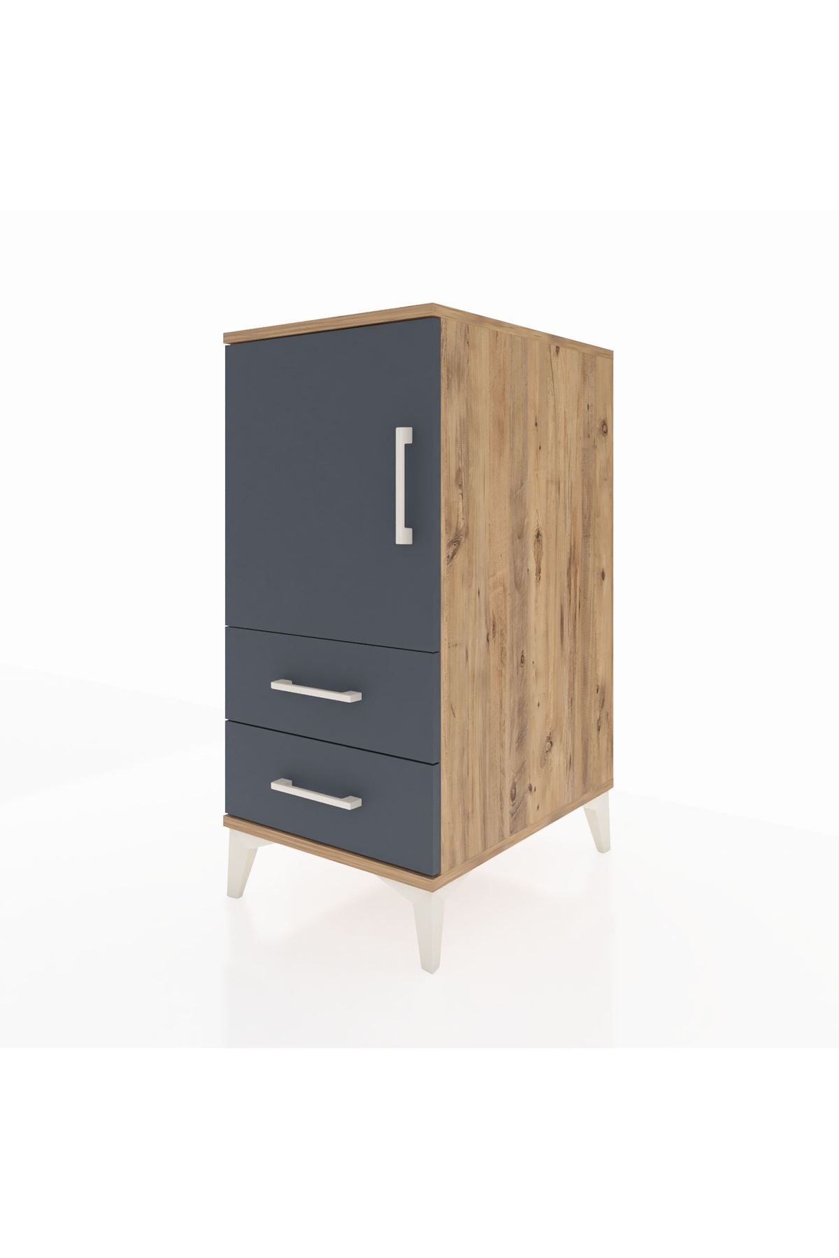 Kronos Komodin 2 Raflı 2 Çekmeceli Tek Kapaklı 44x59x96 Çam-Antrasit