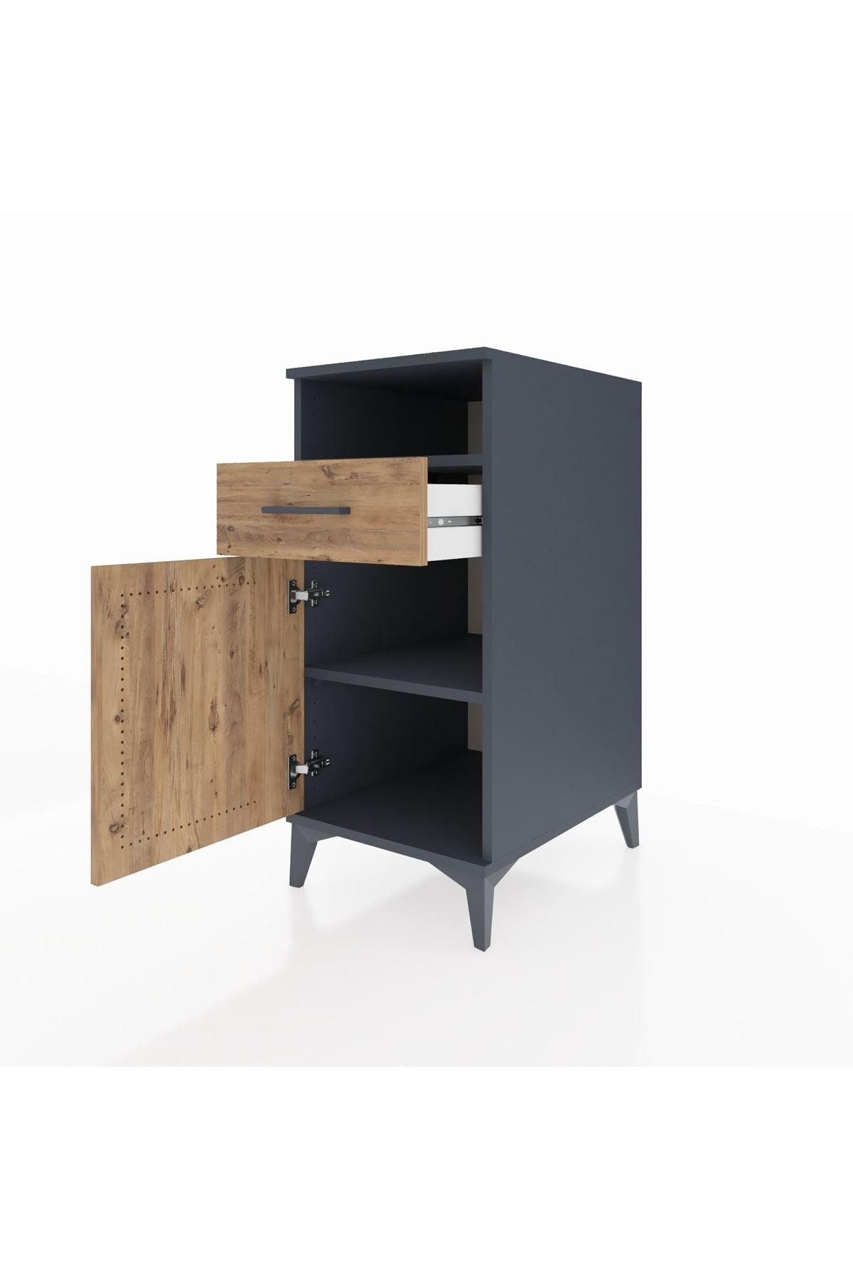 Kronos Komodin 2 Raflı Tek Çekmeceli Tek Kapaklı 44x59x96 Antrasit-Çam
