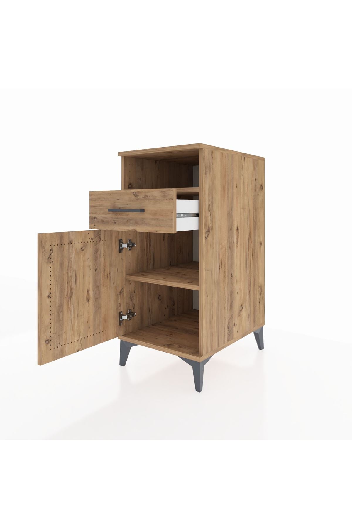 Kronos Komodin 2 Raflı Tek Çekmeceli Tek Kapaklı 44x59x96 Çam-Çam