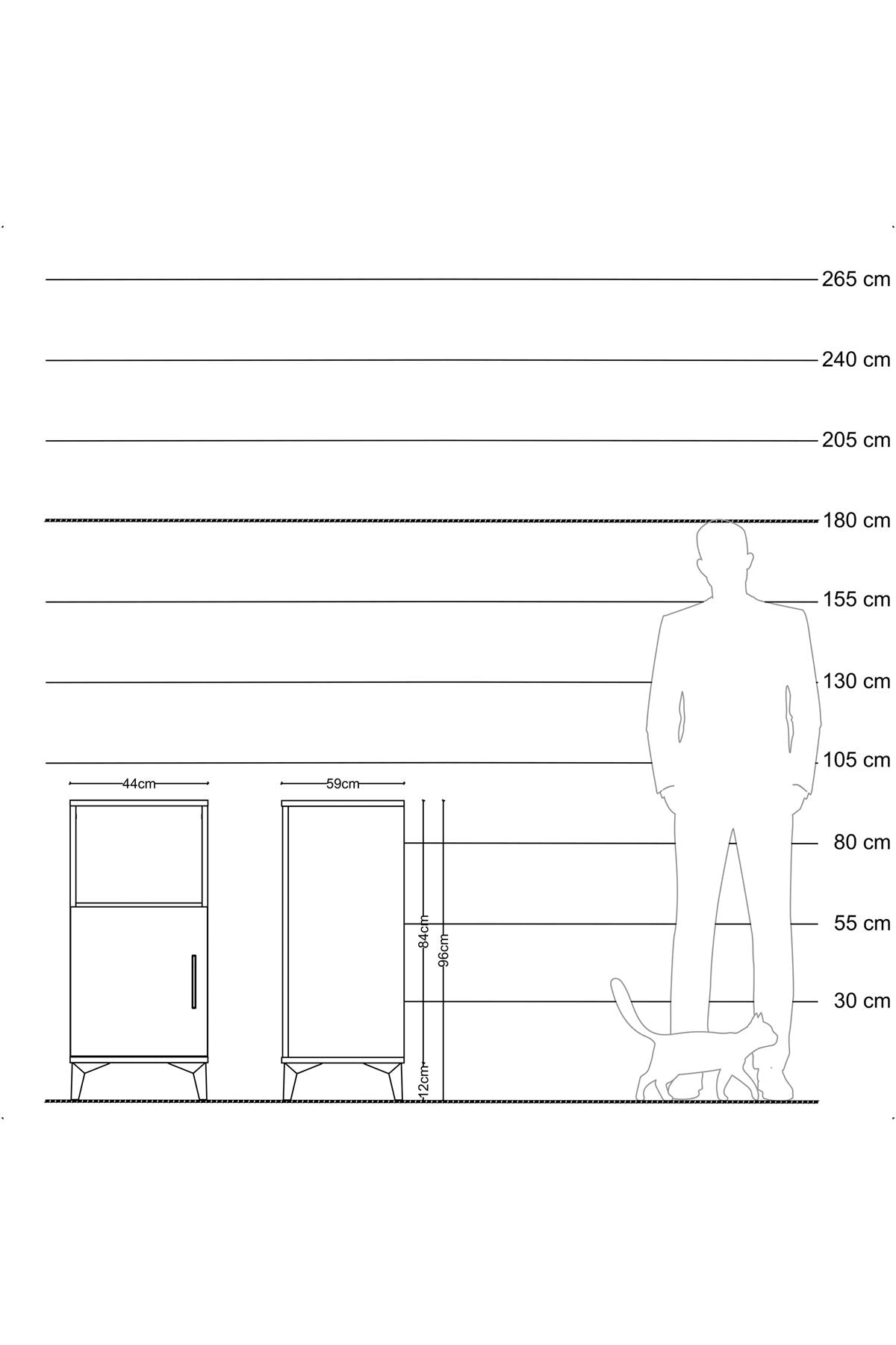 Kronos Komodin 2 Raflı Tek Kapaklı 44x59x96 Aytaşı-Antrasit