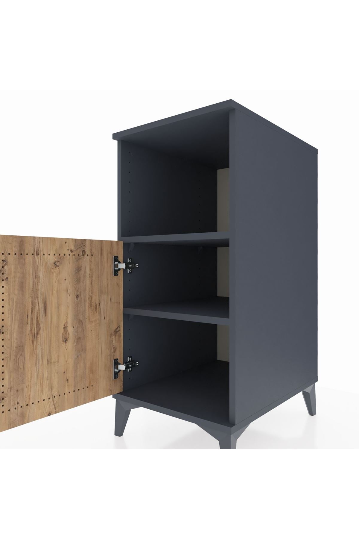 Kronos Komodin 2 Raflı Tek Kapaklı 44x59x96 Antrasit-Çam