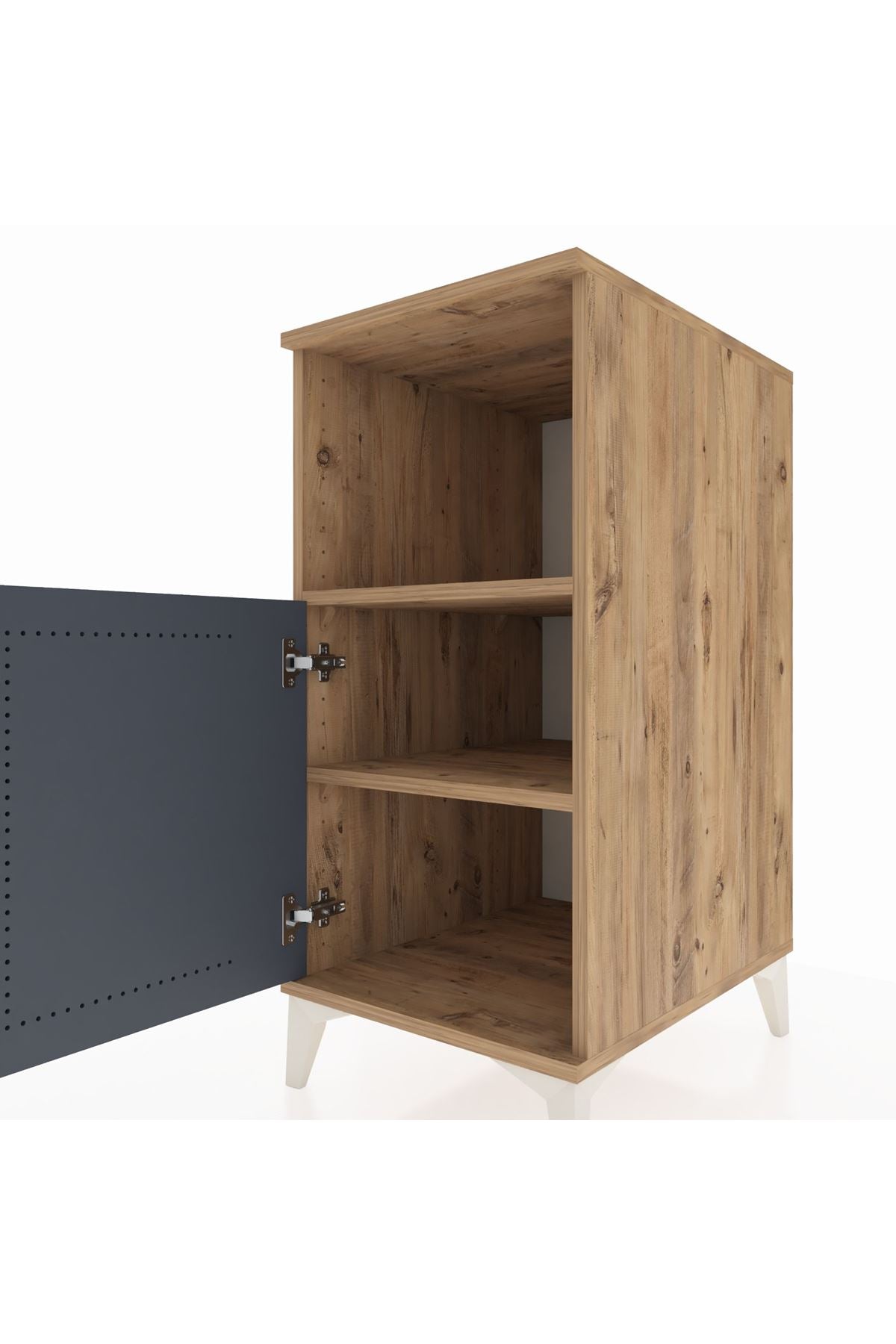 Kronos Komodin 2 Raflı Tek Kapaklı 44x59x96 Çam-Antrasit