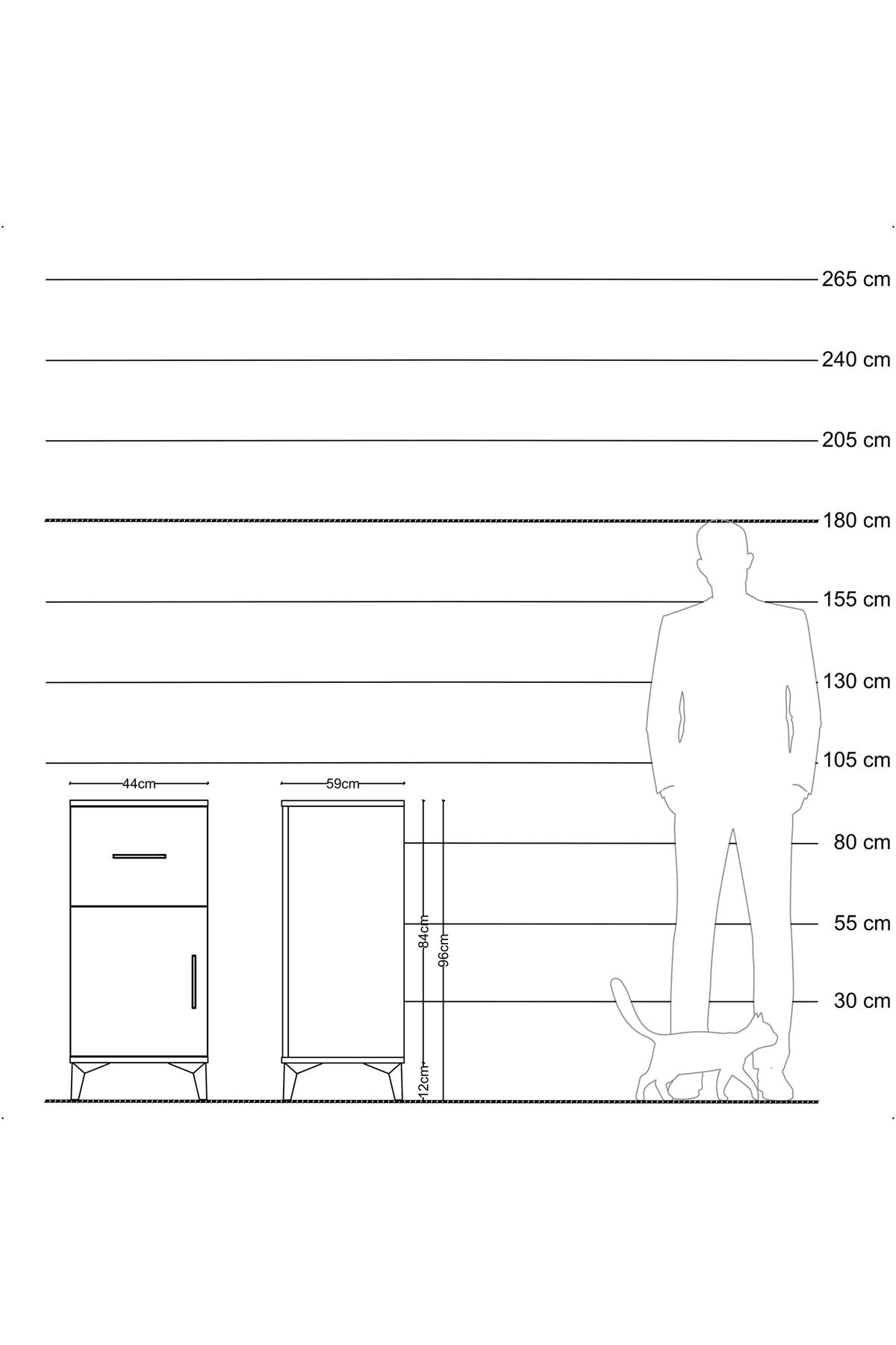 Kronos Komodin Tek Raflı Tek Çekmeceli Tek Kapaklı 44x59x96 Çam-Çam