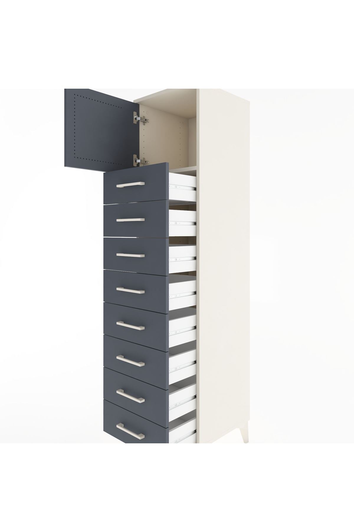 Hyperion Dolap Tek Raflı 8 Çekmeceli Tek Kapaklı 44x44x182 Aytaşı-Antrasit