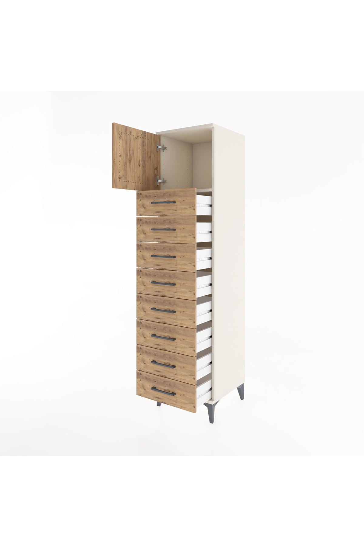 Hyperion Dolap Tek Raflı 8 Çekmeceli Tek Kapaklı 44x44x182 Aytaşı-Çam