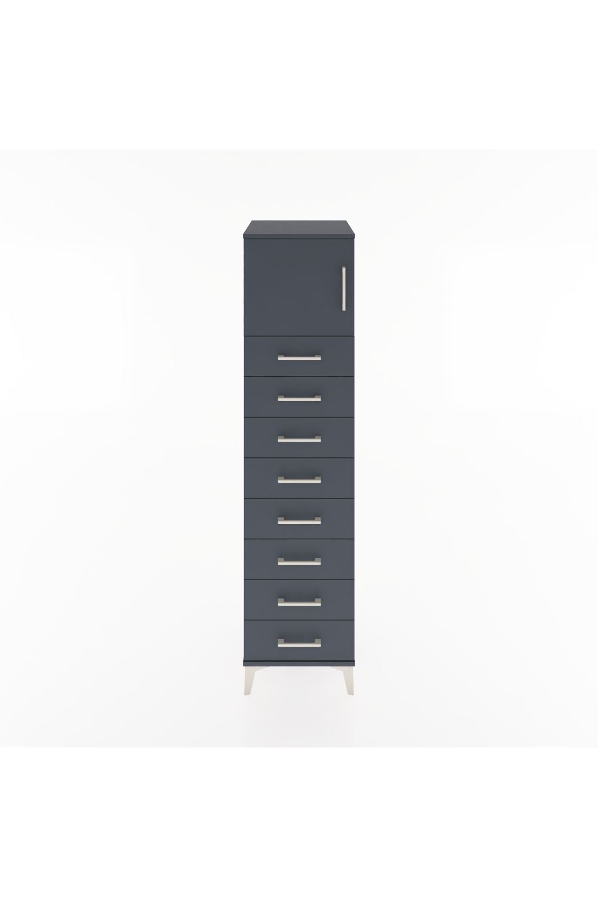 Hyperion Dolap Tek Raflı 8 Çekmeceli Tek Kapaklı 44x44x182 Antrasit-Antrasit