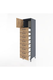 Hyperion Dolap Tek Raflı 8 Çekmeceli Tek Kapaklı 44x44x182 Antrasit-Çam
