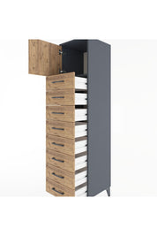 Hyperion Dolap Tek Raflı 8 Çekmeceli Tek Kapaklı 44x44x182 Antrasit-Çam