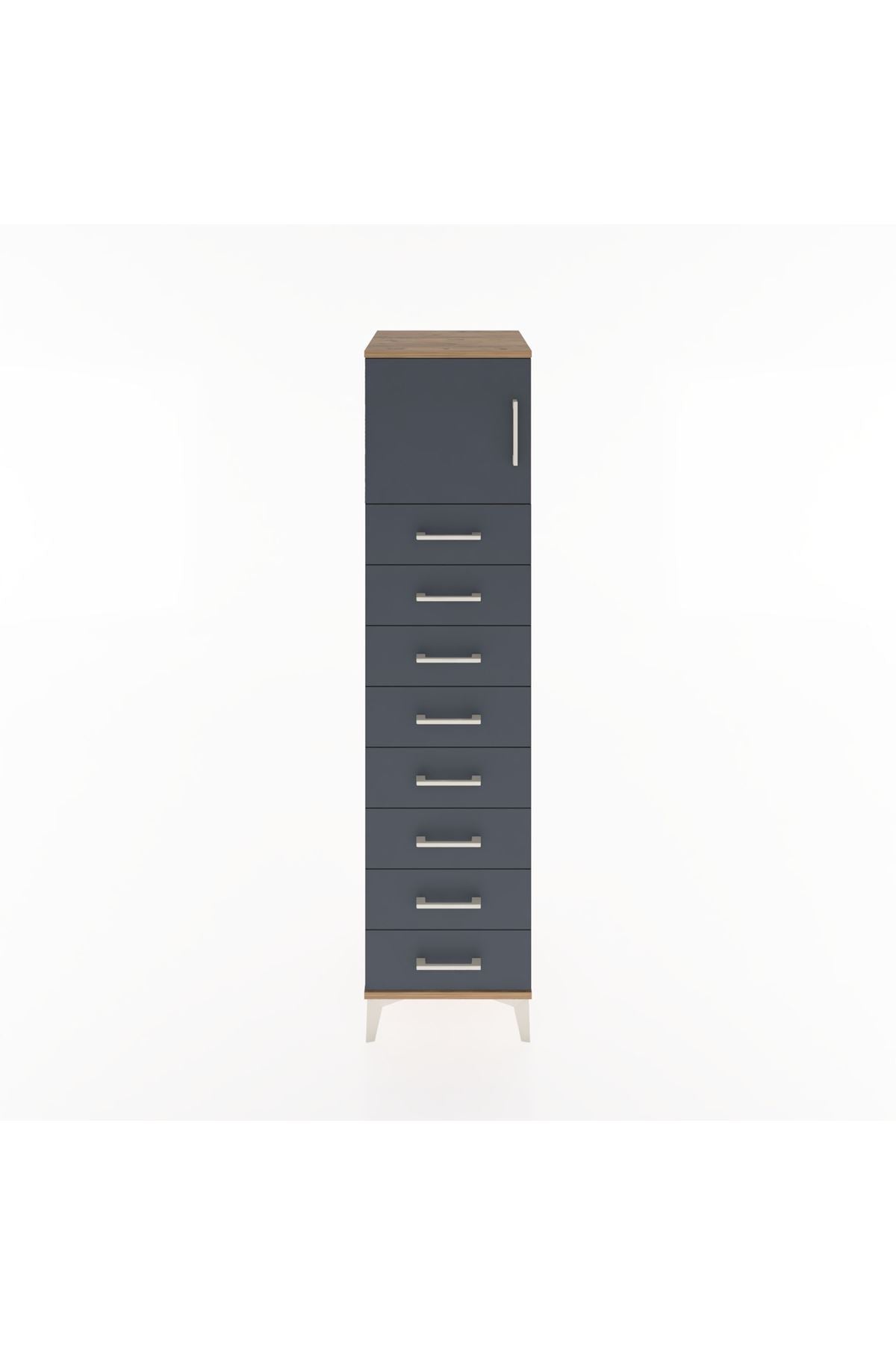 Hyperion Dolap Tek Raflı 8 Çekmeceli Tek Kapaklı 44x44x182 Çam-Antrasit