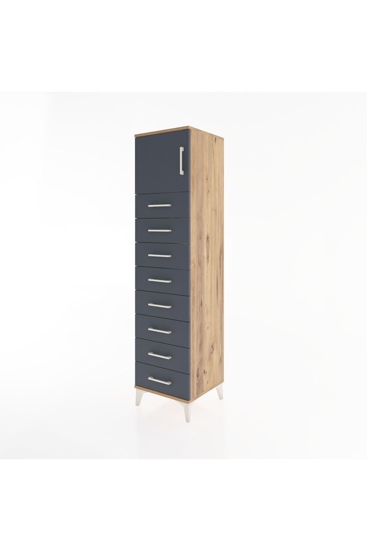 Hyperion Dolap Tek Raflı 8 Çekmeceli Tek Kapaklı 44x44x182 Çam-Antrasit