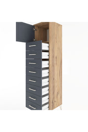 Hyperion Dolap Tek Raflı 8 Çekmeceli Tek Kapaklı 44x44x182 Çam-Antrasit
