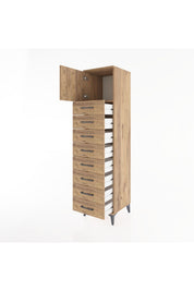Hyperion Dolap Tek Raflı 8 Çekmeceli Tek Kapaklı 44x44x182 Çam-Çam