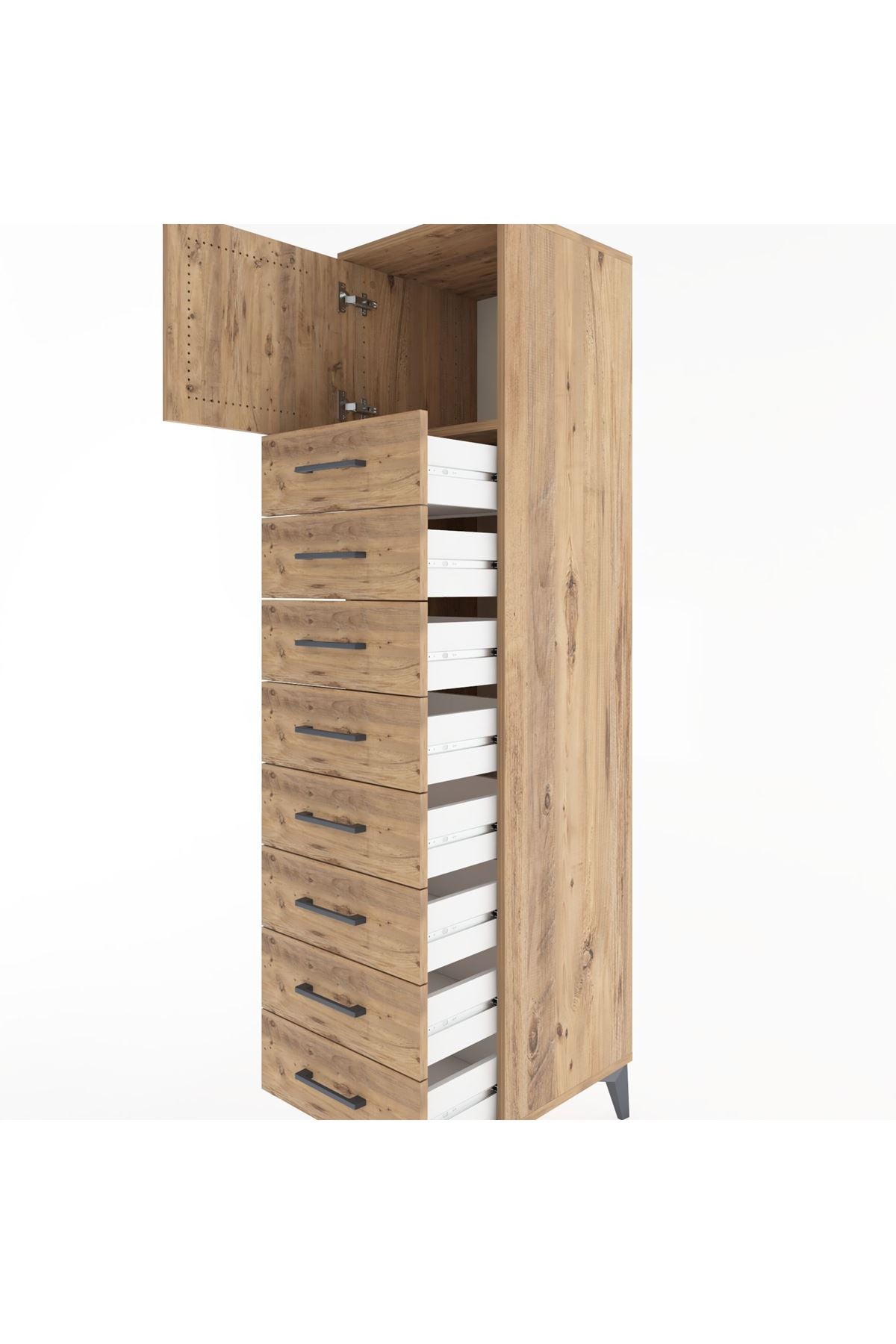 Hyperion Dolap Tek Raflı 8 Çekmeceli Tek Kapaklı 44x44x182 Çam-Çam