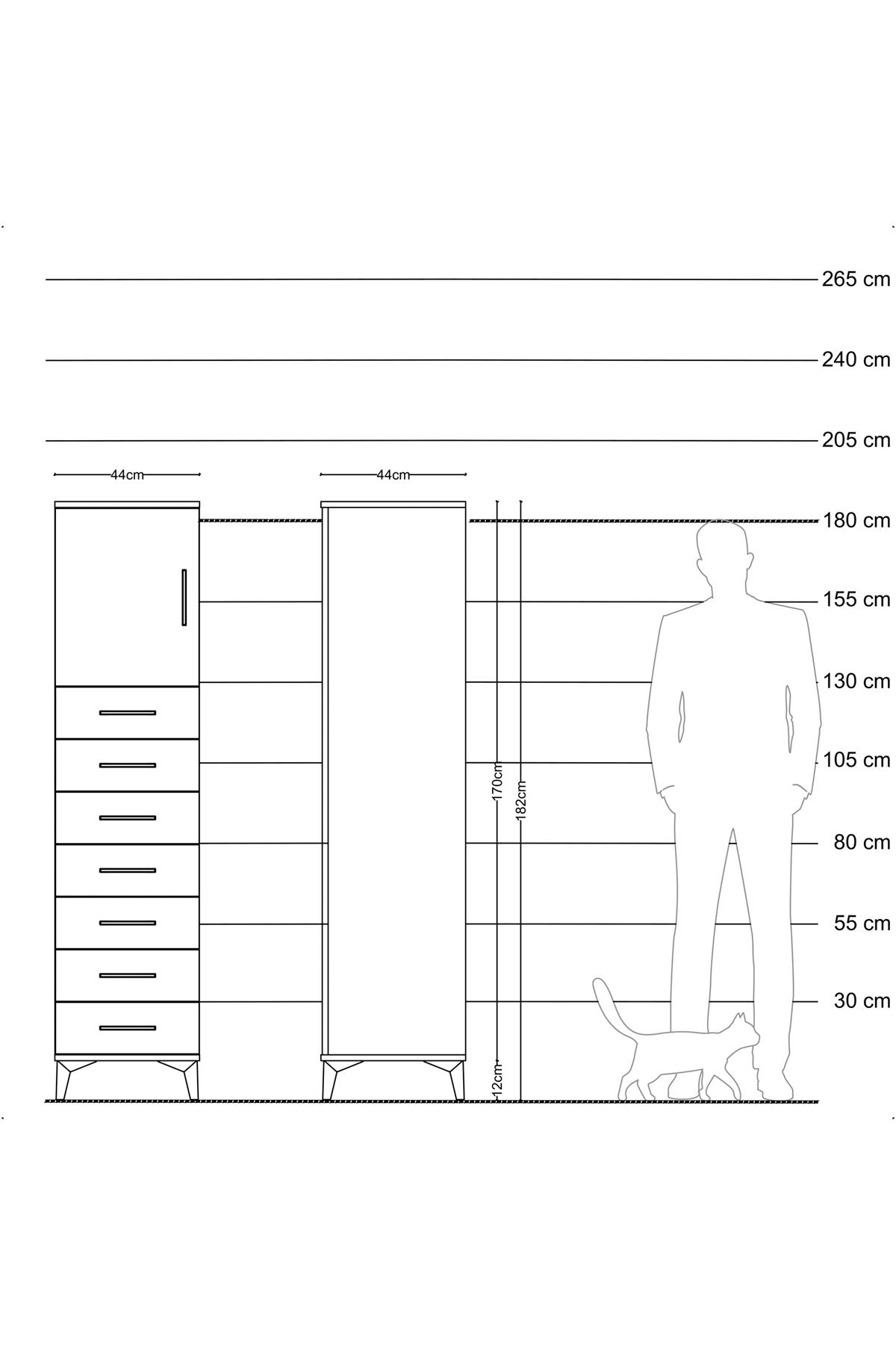 Hyperion Dolap Tek Raflı 7 Çekmeceli Tek Kapaklı 44x44x182 Aytaşı-Aytaşı