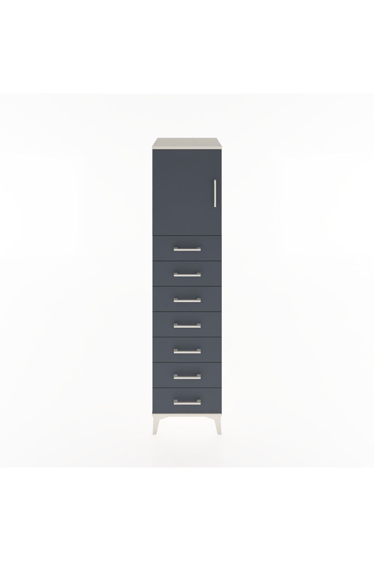 Hyperion Dolap Tek Raflı 7 Çekmeceli Tek Kapaklı 44x44x182 Aytaşı-Antrasit