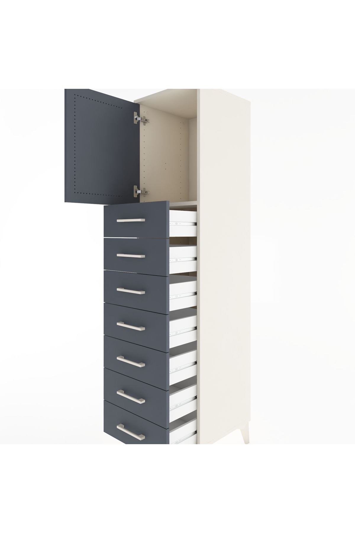 Hyperion Dolap Tek Raflı 7 Çekmeceli Tek Kapaklı 44x44x182 Aytaşı-Antrasit