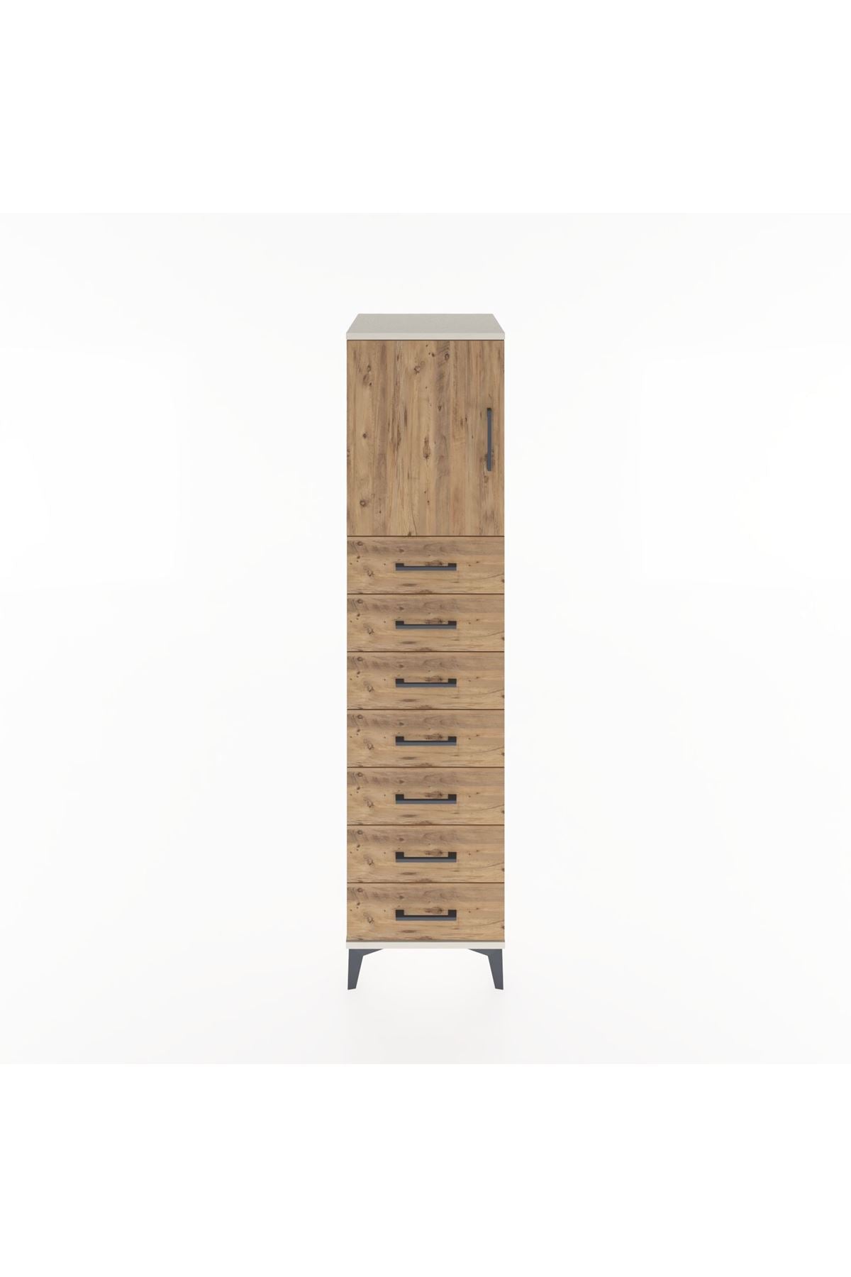Hyperion Dolap Tek Raflı 7 Çekmeceli Tek Kapaklı 44x44x182 Aytaşı-Çam