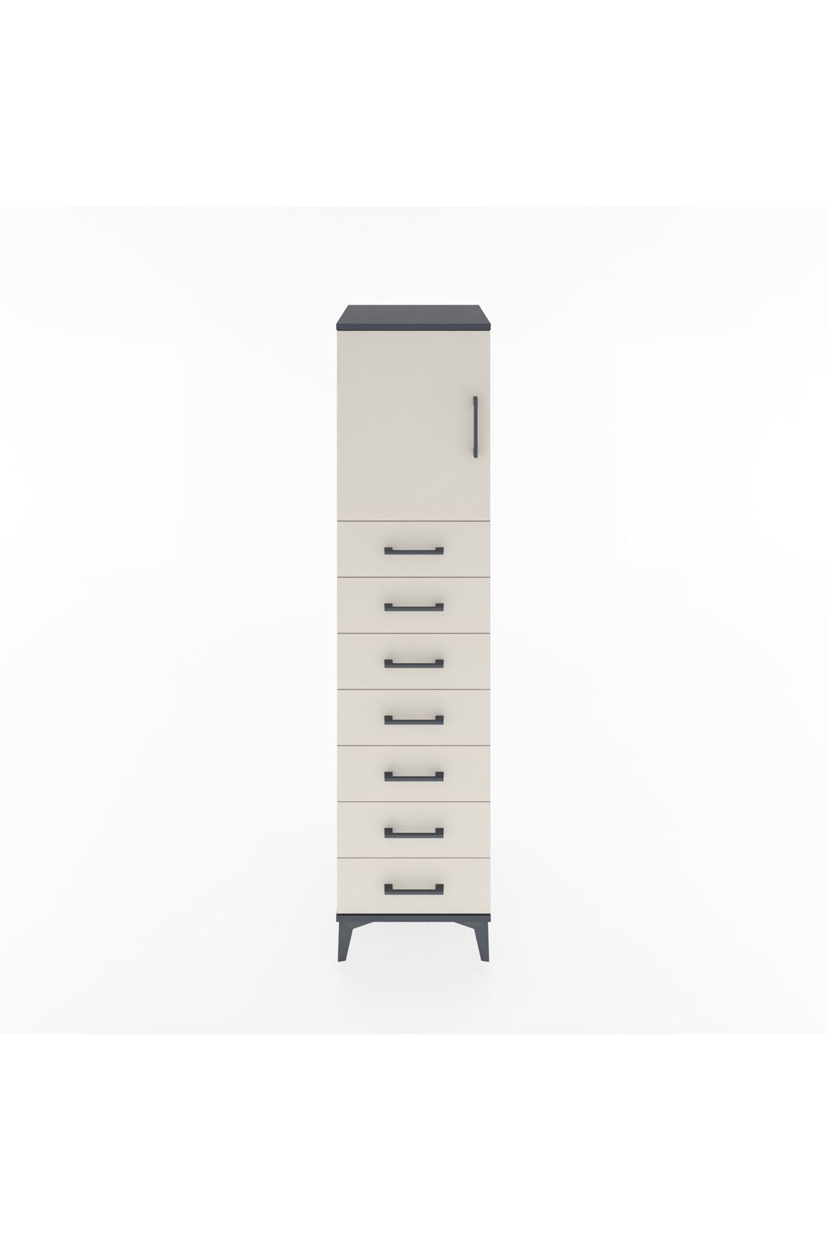 Hyperion Dolap Tek Raflı 7 Çekmeceli Tek Kapaklı 44x44x182 Antrasit-Aytaşı