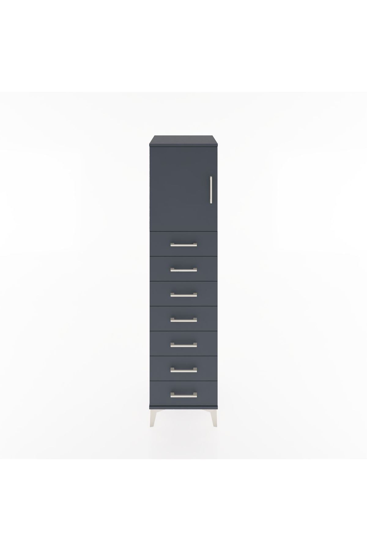 Hyperion Dolap Tek Raflı 7 Çekmeceli Tek Kapaklı 44x44x182 Antrasit-Antrasit