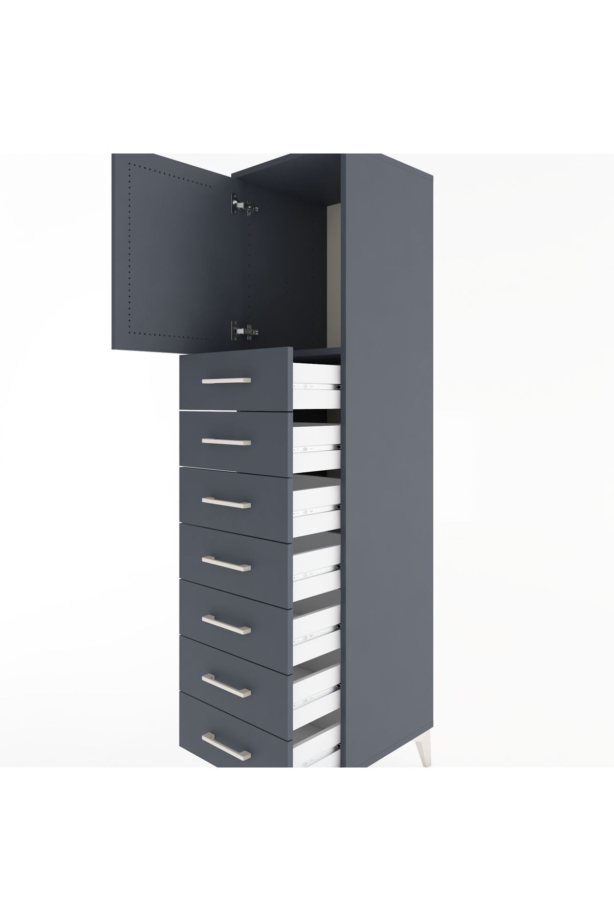 Hyperion Dolap Tek Raflı 7 Çekmeceli Tek Kapaklı 44x44x182 Antrasit-Antrasit