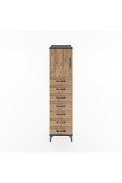 Hyperion Dolap Tek Raflı 7 Çekmeceli Tek Kapaklı 44x44x182 Antrasit-Çam