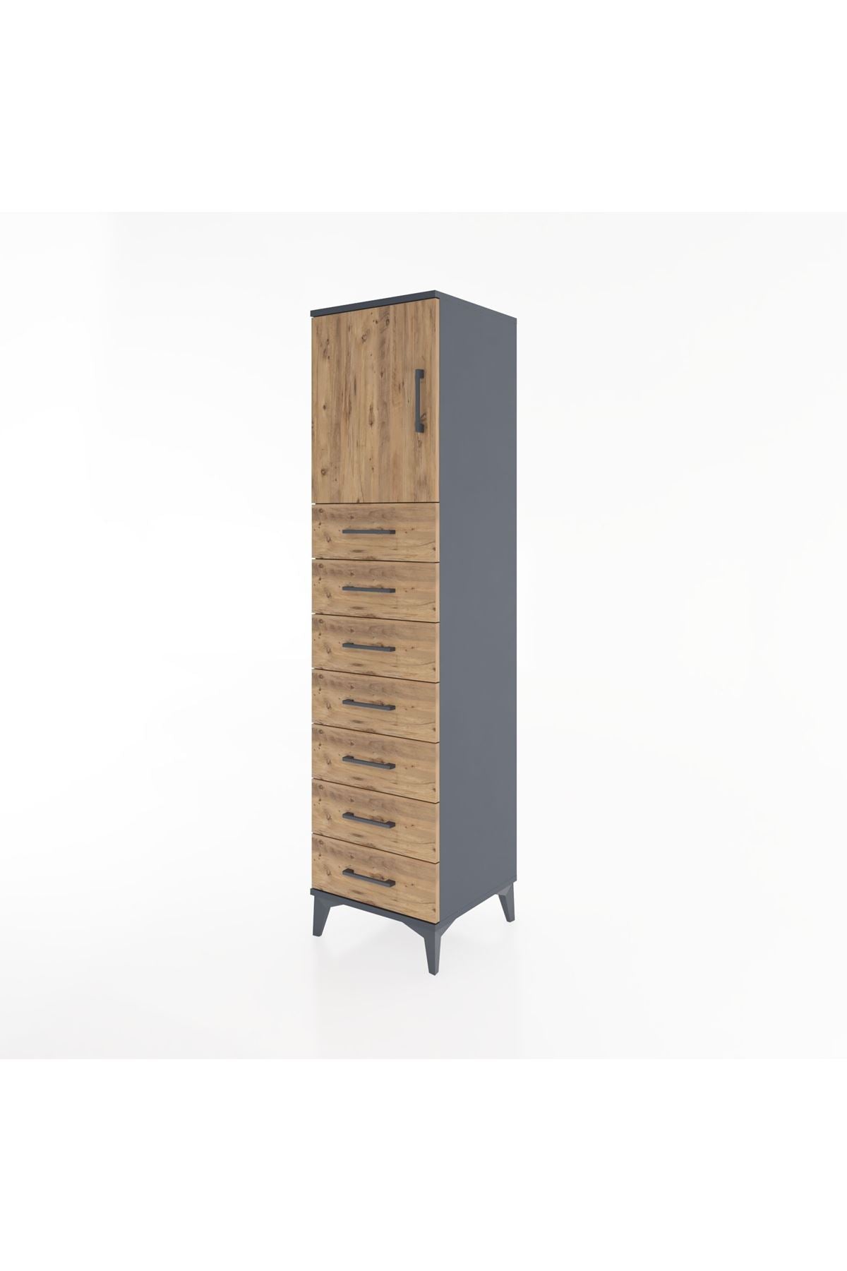 Hyperion Dolap Tek Raflı 7 Çekmeceli Tek Kapaklı 44x44x182 Antrasit-Çam