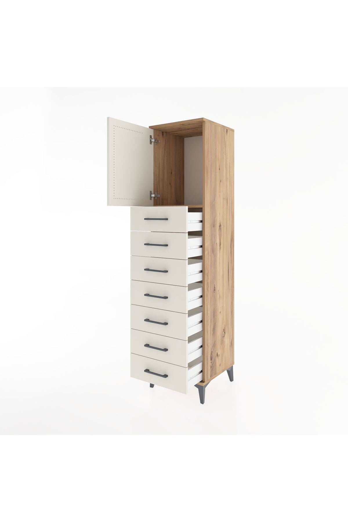 Hyperion Dolap Tek Raflı 7 Çekmeceli Tek Kapaklı 44x44x182 Çam-Aytaşı