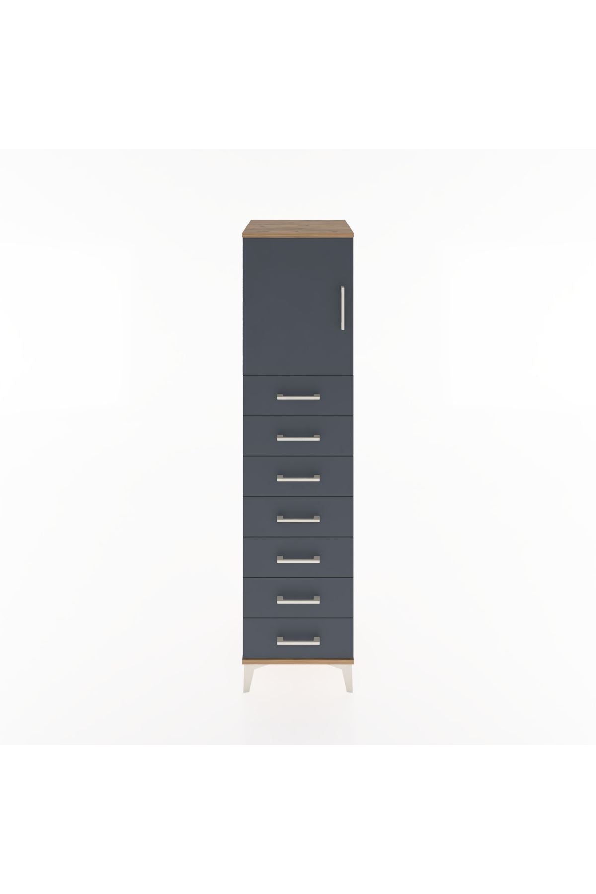 Hyperion Dolap Tek Raflı 7 Çekmeceli Tek Kapaklı 44x44x182 Çam-Antrasit