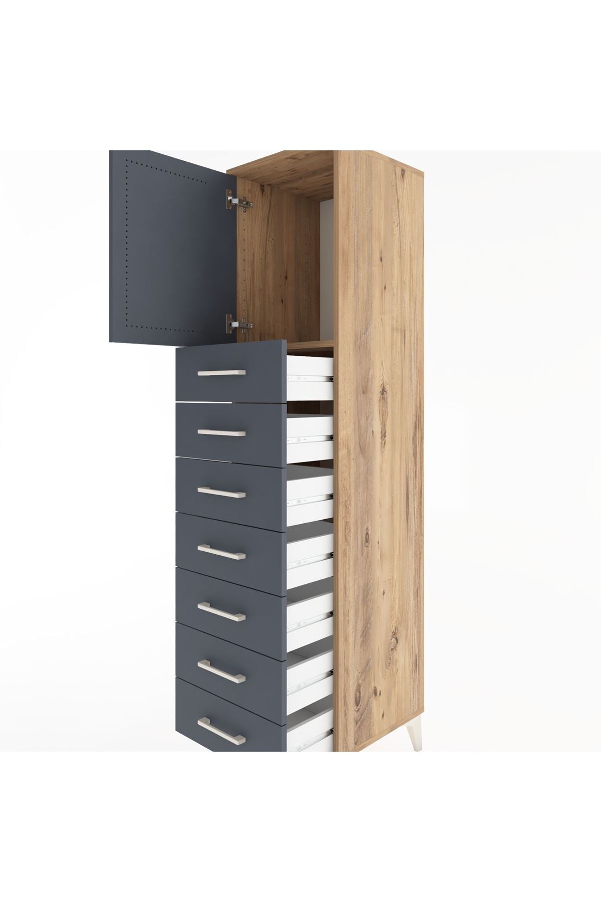 Hyperion Dolap Tek Raflı 7 Çekmeceli Tek Kapaklı 44x44x182 Çam-Antrasit