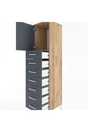 Hyperion Dolap Tek Raflı 7 Çekmeceli Tek Kapaklı 44x44x182 Çam-Antrasit