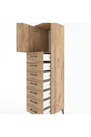 Hyperion Dolap Tek Raflı 7 Çekmeceli Tek Kapaklı 44x44x182 Çam-Çam