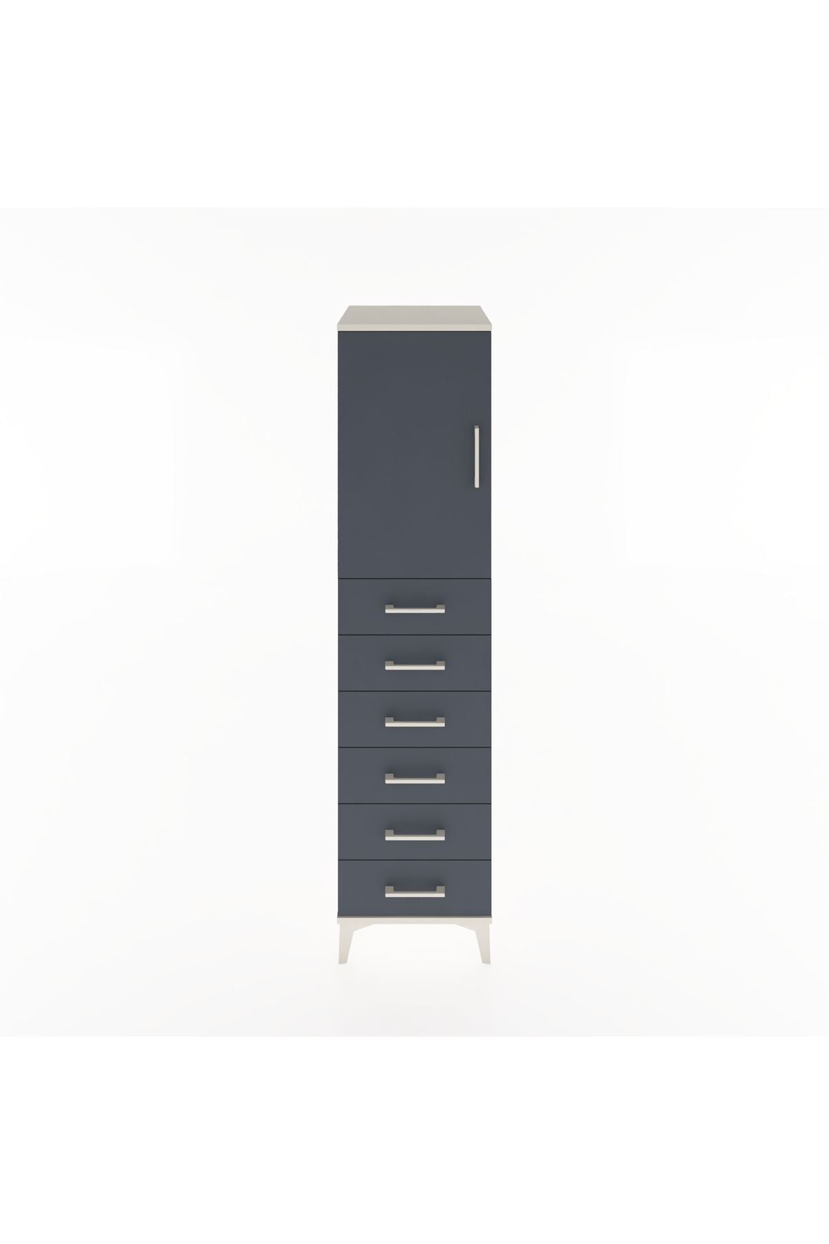 Hyperion Dolap Tek Raflı 6 Çekmeceli Tek Kapaklı 44x44x182 Aytaşı-Antrasit