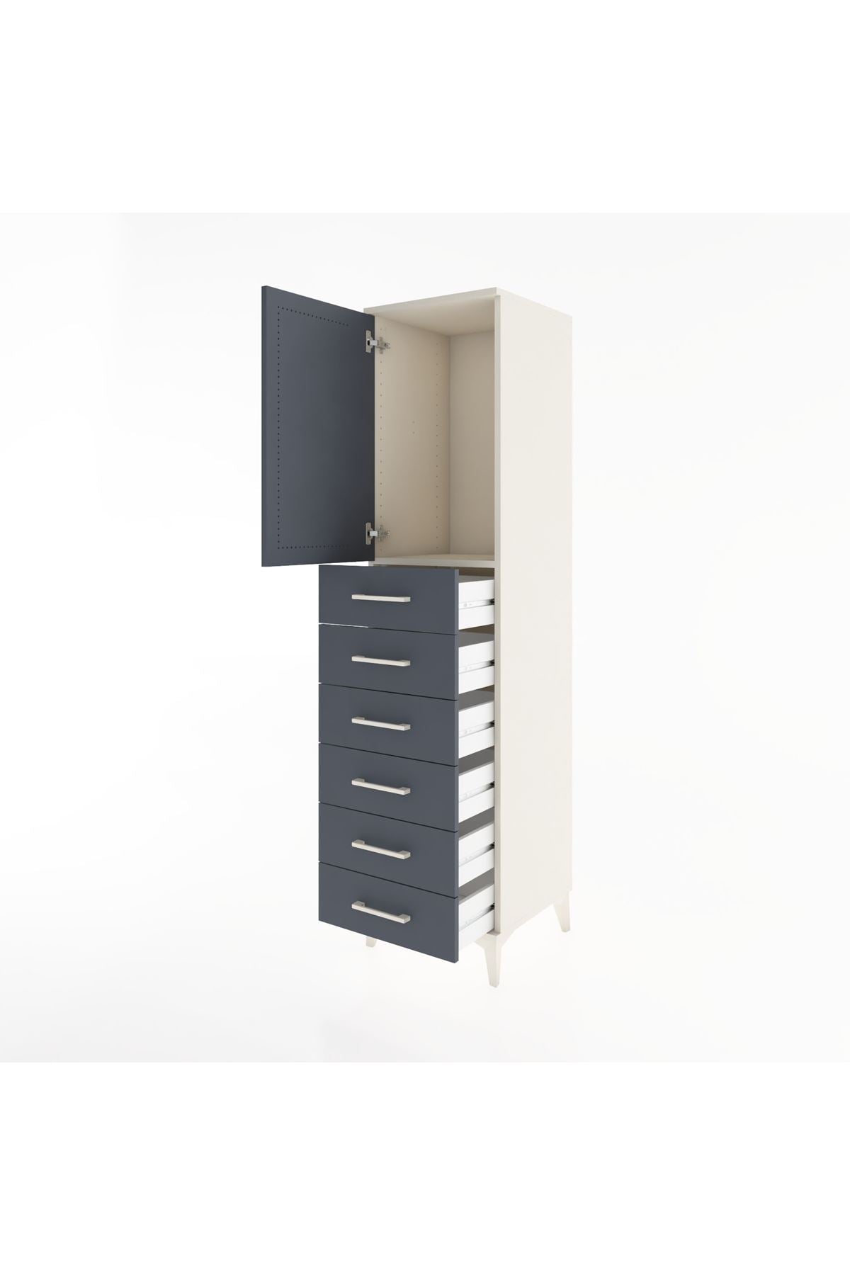 Hyperion Dolap Tek Raflı 6 Çekmeceli Tek Kapaklı 44x44x182 Aytaşı-Antrasit