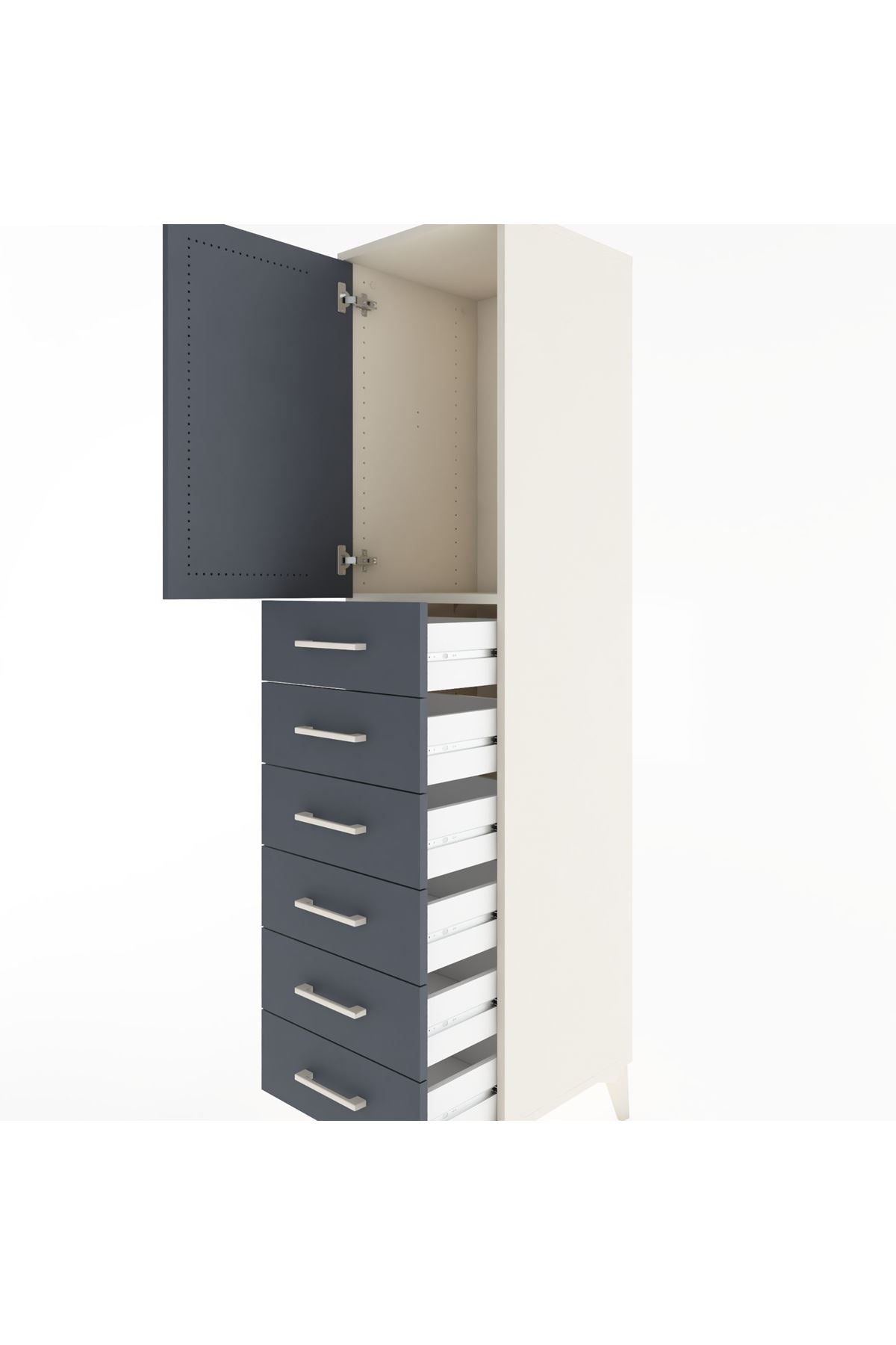 Hyperion Dolap Tek Raflı 6 Çekmeceli Tek Kapaklı 44x44x182 Aytaşı-Antrasit