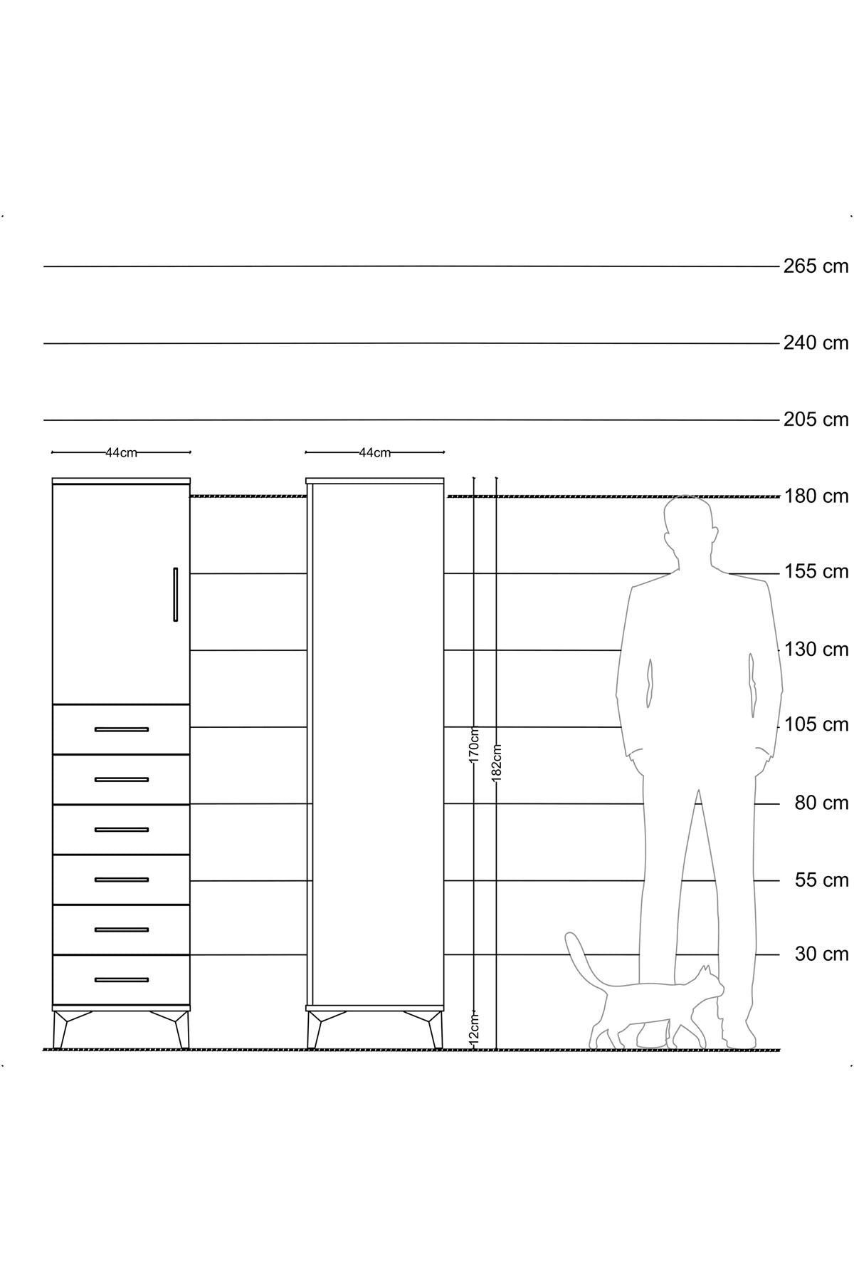 Hyperion Dolap Tek Raflı 6 Çekmeceli Tek Kapaklı 44x44x182 Aytaşı-Antrasit