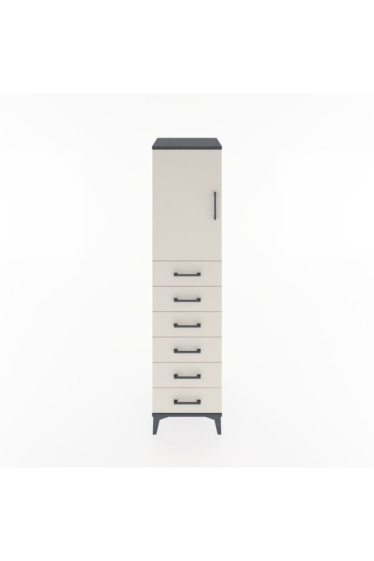 Hyperion Dolap Tek Raflı 6 Çekmeceli Tek Kapaklı 44x44x182 Antrasit-Aytaşı