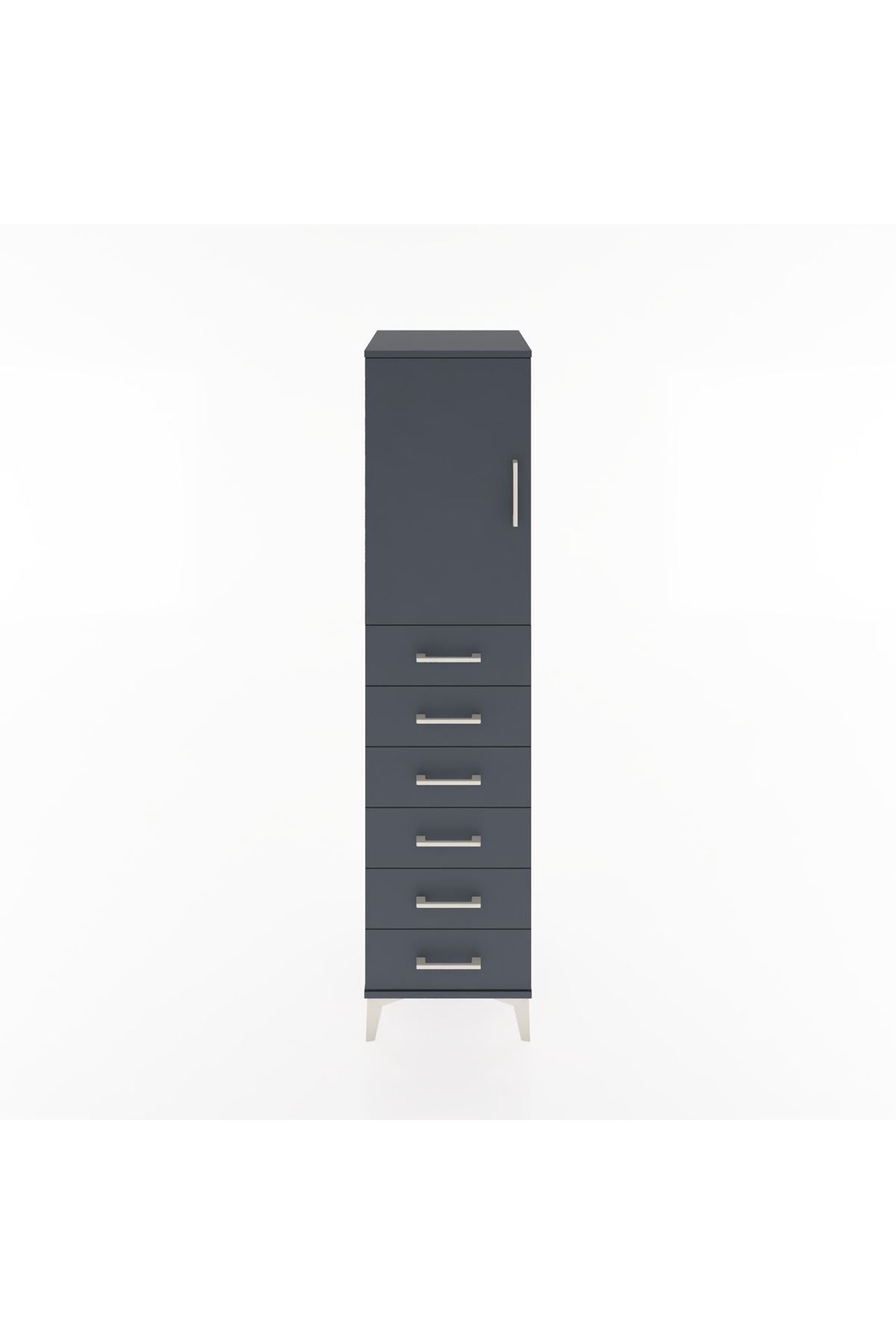 Hyperion Dolap Tek Raflı 6 Çekmeceli Tek Kapaklı 44x44x182 Antrasit-Antrasit