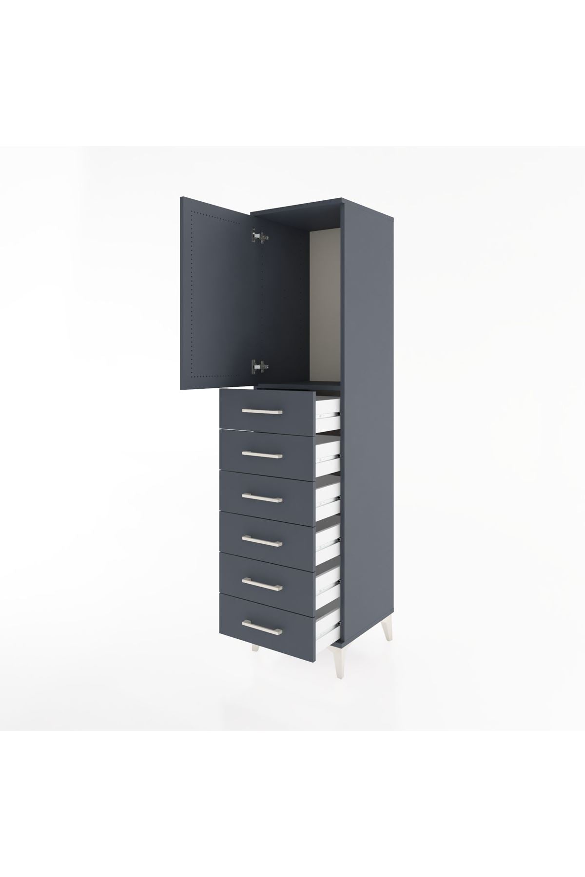 Hyperion Dolap Tek Raflı 6 Çekmeceli Tek Kapaklı 44x44x182 Antrasit-Antrasit