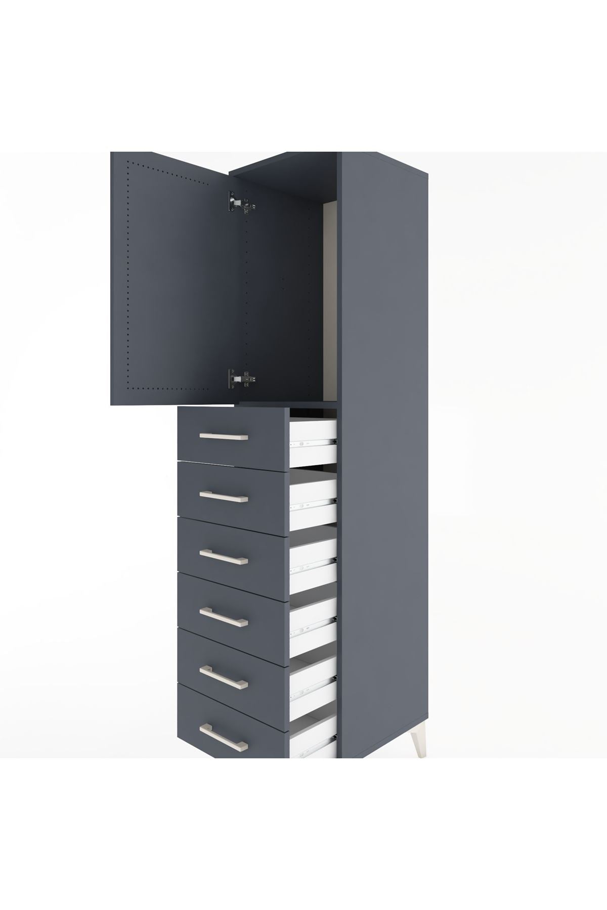 Hyperion Dolap Tek Raflı 6 Çekmeceli Tek Kapaklı 44x44x182 Antrasit-Antrasit