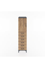 Hyperion Dolap Tek Raflı 6 Çekmeceli Tek Kapaklı 44x44x182 Antrasit-Çam