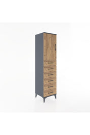 Hyperion Dolap Tek Raflı 6 Çekmeceli Tek Kapaklı 44x44x182 Antrasit-Çam