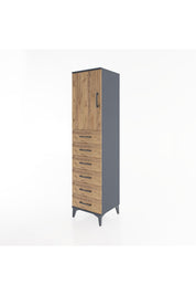 Hyperion Dolap Tek Raflı 6 Çekmeceli Tek Kapaklı 44x44x182 Antrasit-Çam