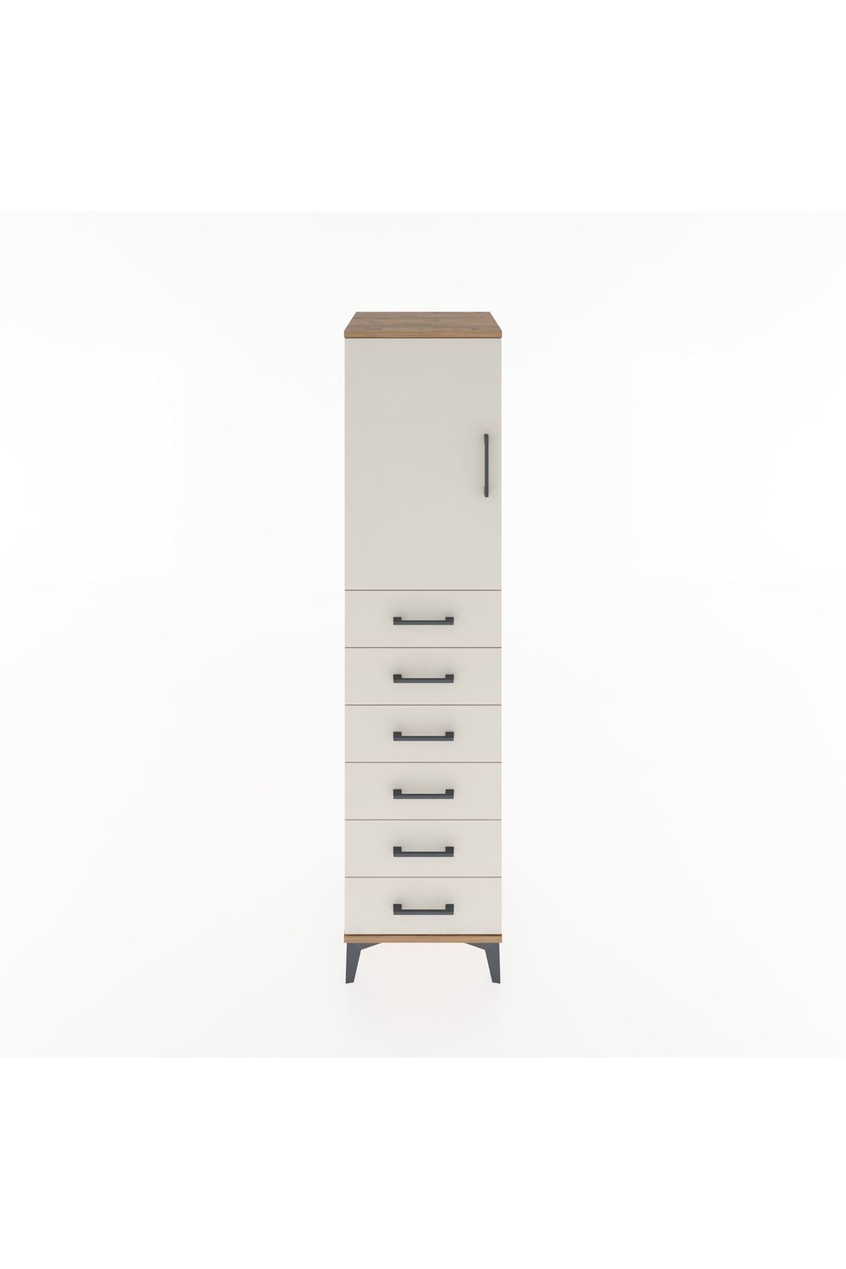 Hyperion Dolap Tek Raflı 6 Çekmeceli Tek Kapaklı 44x44x182 Çam-Aytaşı