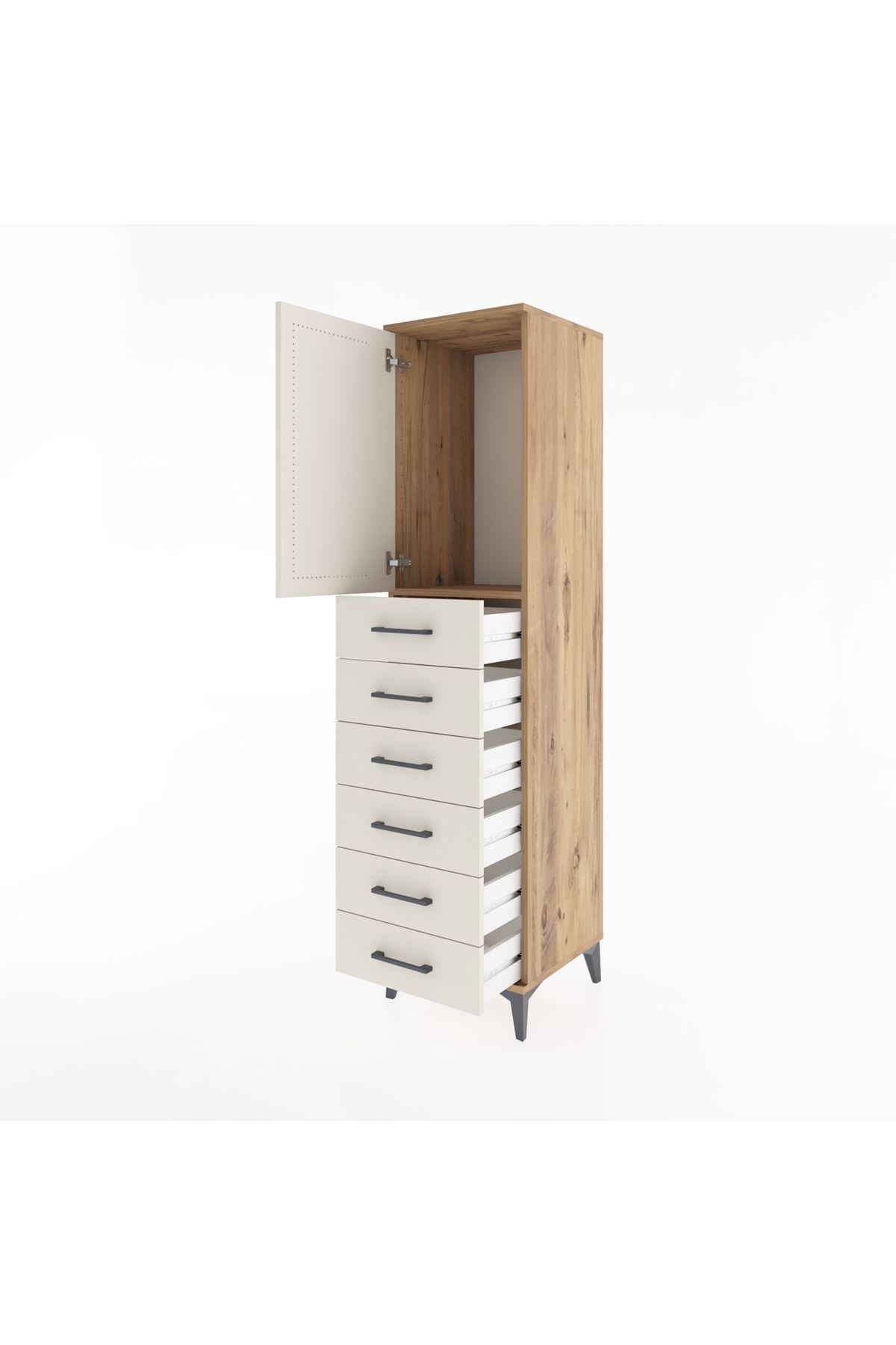 Hyperion Dolap Tek Raflı 6 Çekmeceli Tek Kapaklı 44x44x182 Çam-Aytaşı