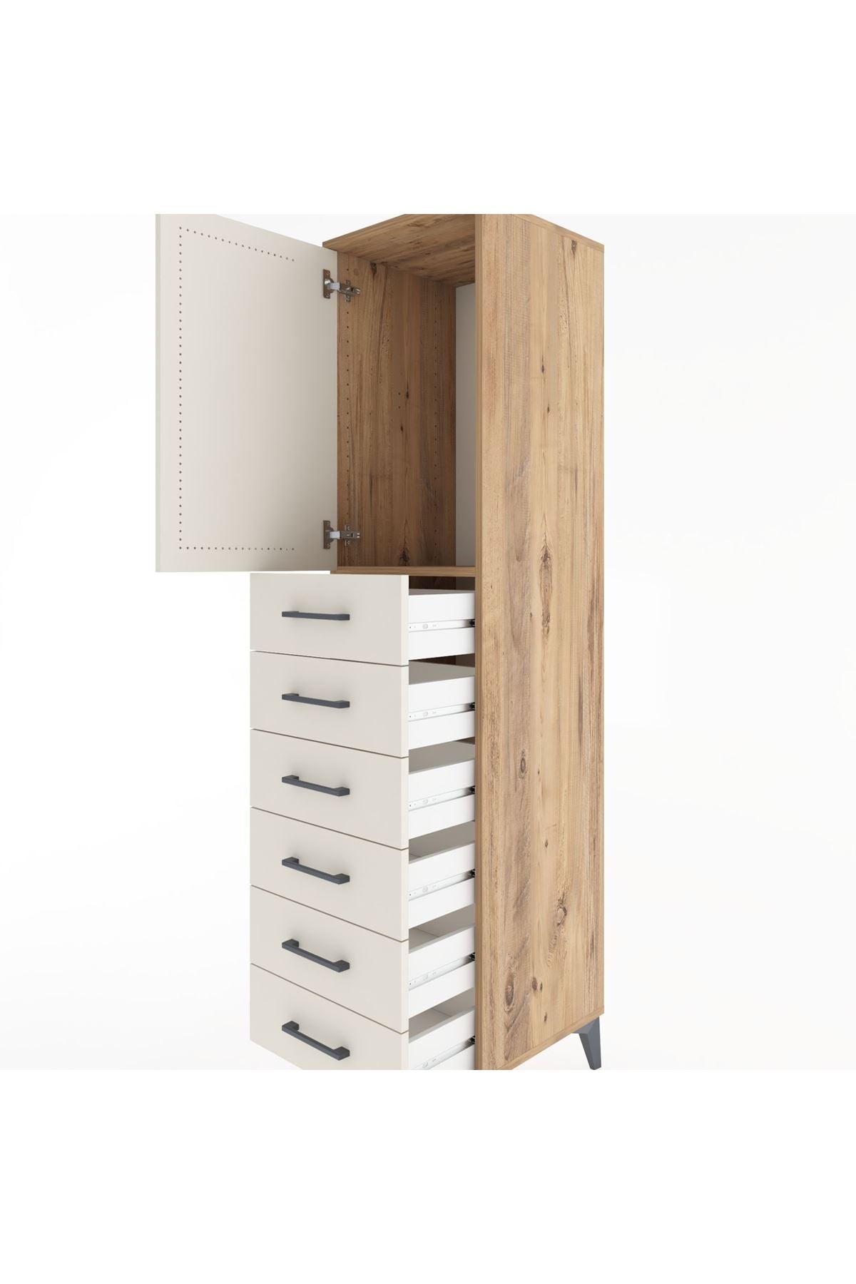 Hyperion Dolap Tek Raflı 6 Çekmeceli Tek Kapaklı 44x44x182 Çam-Aytaşı
